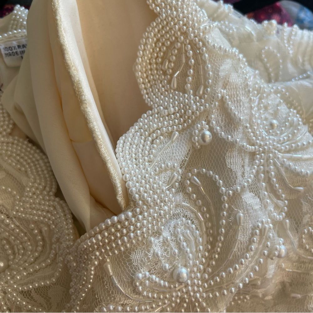 Laurence Kazar New York White Beaded & Pearl Short Sleeve Fancy Shirt - Picture 15 of 15